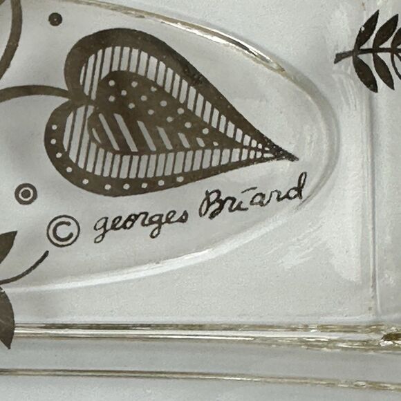 Lot: 3 Vintage Georges Briard Silver Damask Glass Serving Dish Trays MCM Hostess - Picture 5 of 10